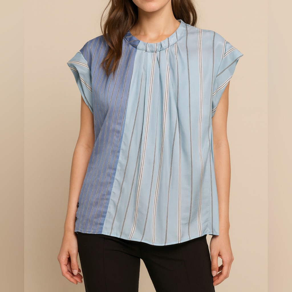 3.1 Phillip Lim Nwt Blue Striped Short Sleeve Top Size 4 Academia Quiet Luxury